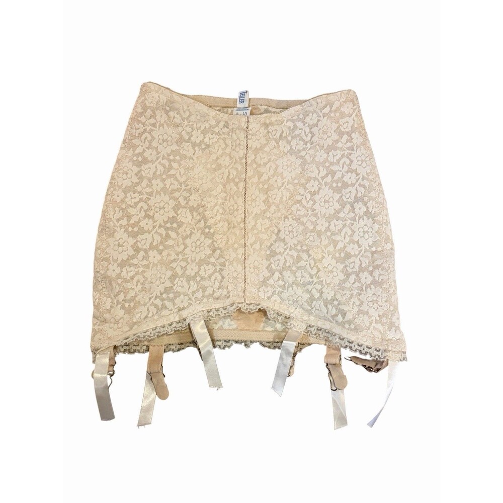 RARE Vintage LACE Panels Open Bottom Girdle Garters By Bonwit Teller Size M 023